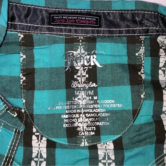 Rock 47 Wrangler Cowgirl Western Snap Front Shirt Size M Rodeo Embroidered Blue - Picture 4 of 10